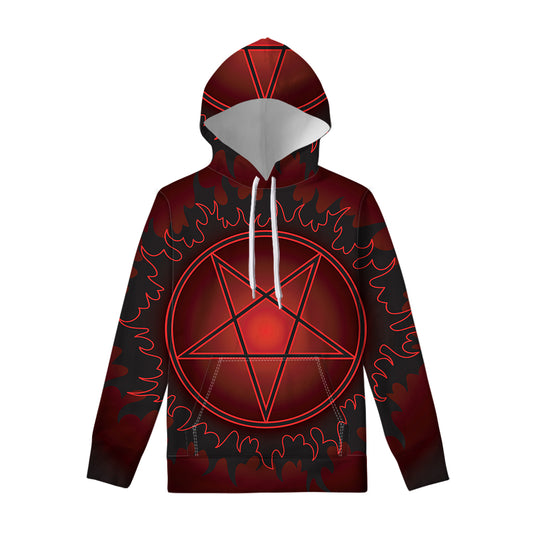 Black And Red Satanic Pentagram Print Pullover Hoodie