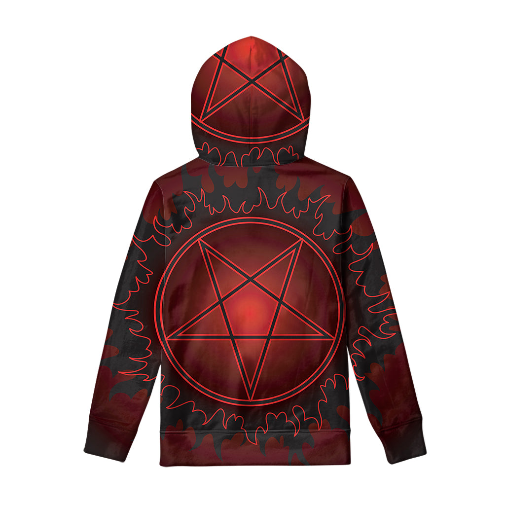 Black And Red Satanic Pentagram Print Pullover Hoodie