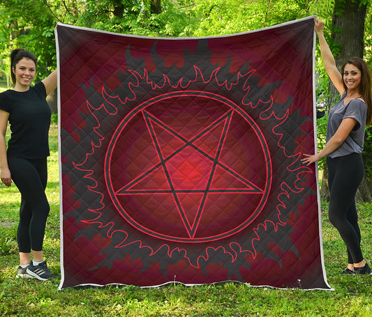 Black And Red Satanic Pentagram Print Quilt