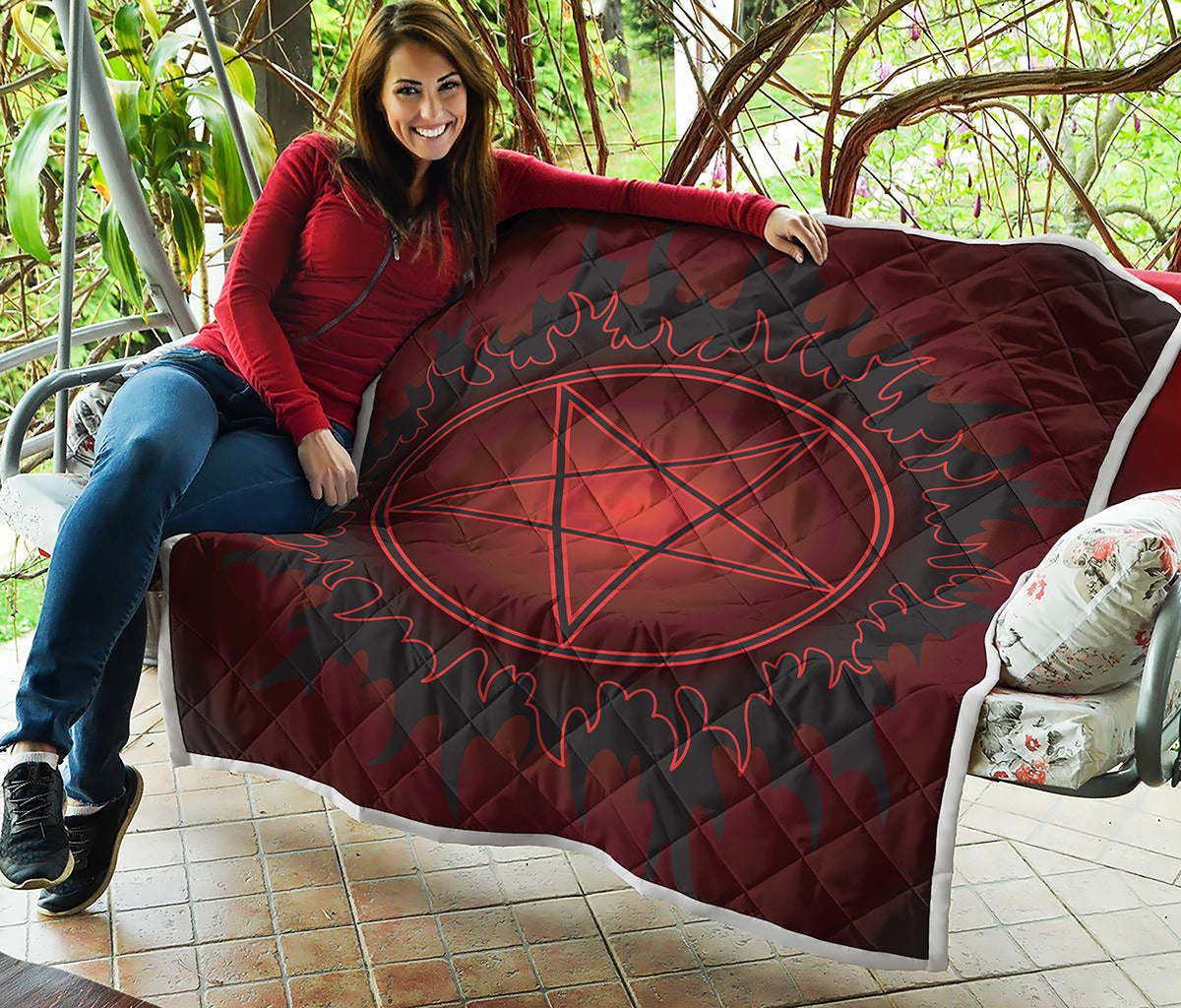 Black And Red Satanic Pentagram Print Quilt