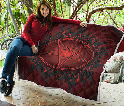 Black And Red Satanic Pentagram Print Quilt