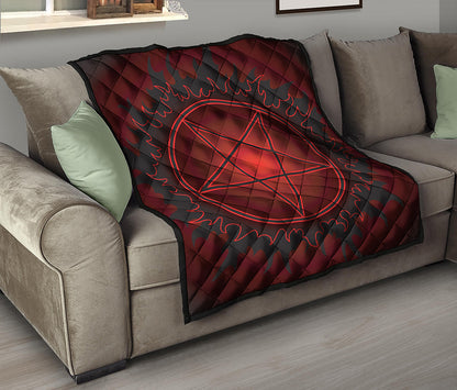 Black And Red Satanic Pentagram Print Quilt