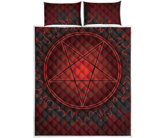 Black And Red Satanic Pentagram Print Quilt Bed Set