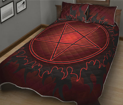 Black And Red Satanic Pentagram Print Quilt Bed Set