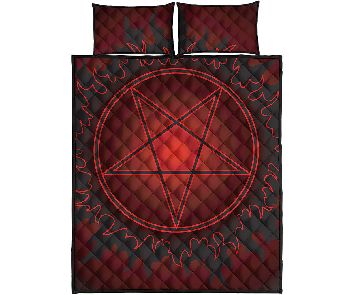 Black And Red Satanic Pentagram Print Quilt Bed Set