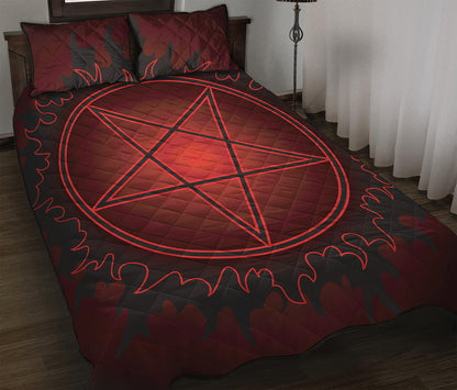 Black And Red Satanic Pentagram Print Quilt Bed Set