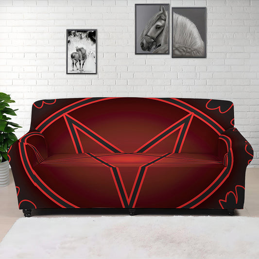 Black And Red Satanic Pentagram Print Sofa Cover