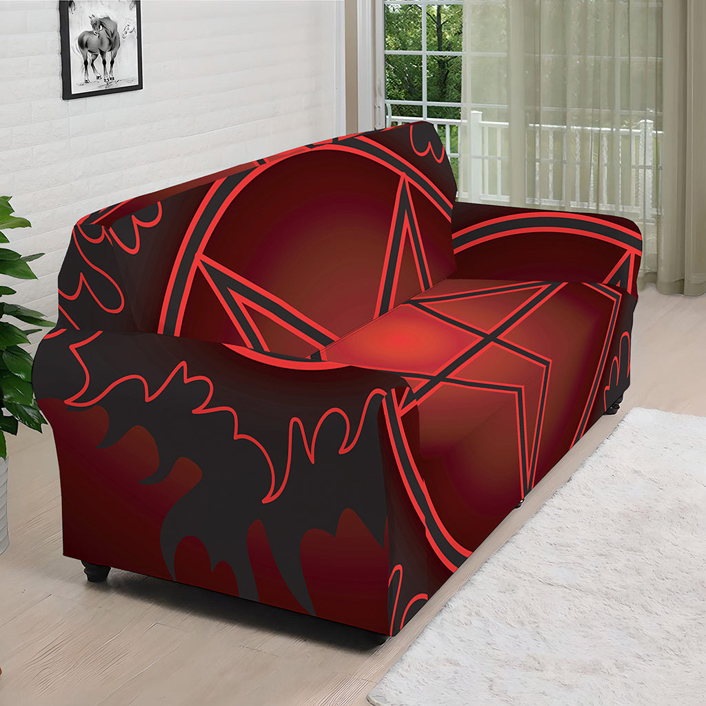 Black And Red Satanic Pentagram Print Sofa Cover