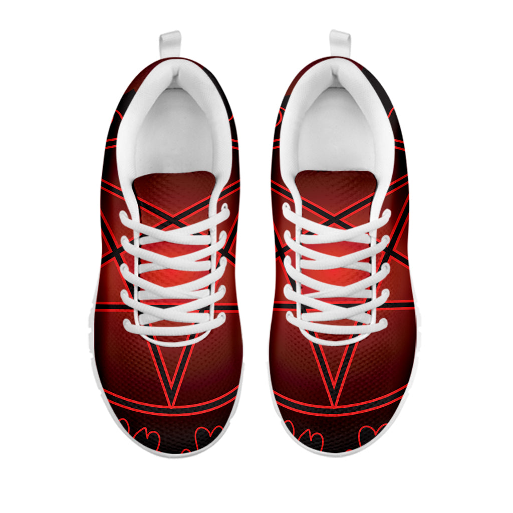 Black And Red Satanic Pentagram Print White Sneakers