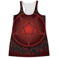 Black And Red Satanic Pentagram Print Women's Racerback Tank Top