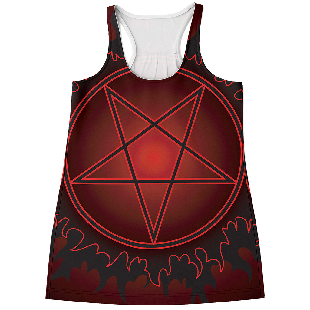 Black And Red Satanic Pentagram Print Women's Racerback Tank Top