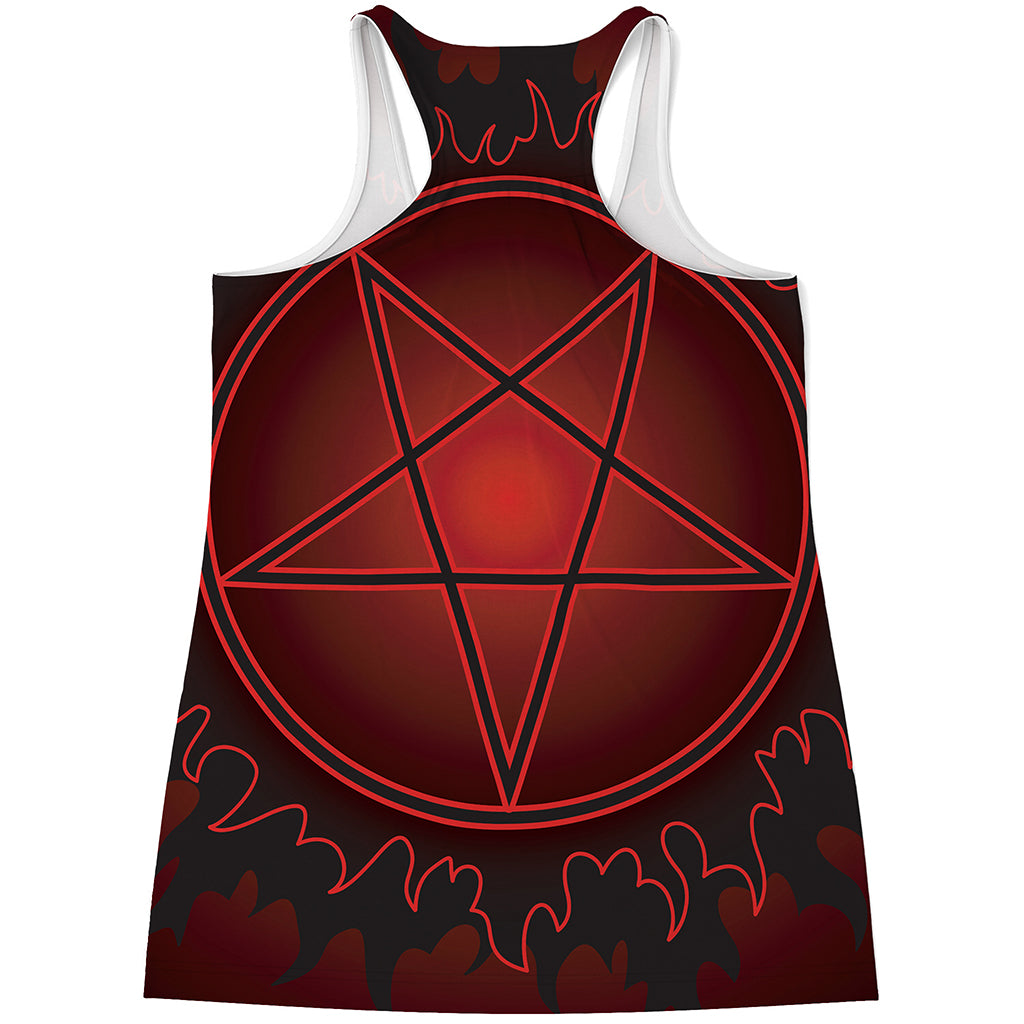 Black And Red Satanic Pentagram Print Women's Racerback Tank Top