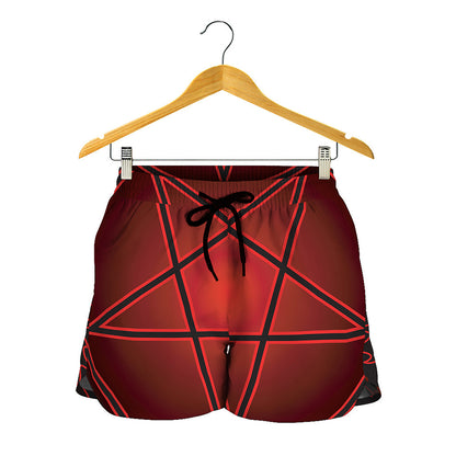 Black And Red Satanic Pentagram Print Women's Shorts