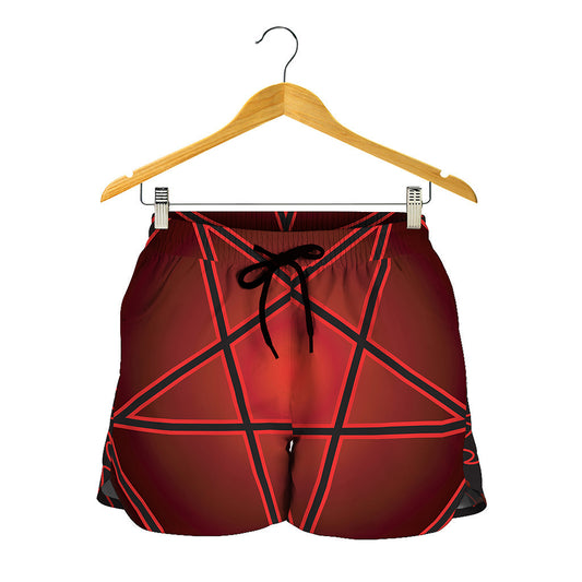 Black And Red Satanic Pentagram Print Women's Shorts