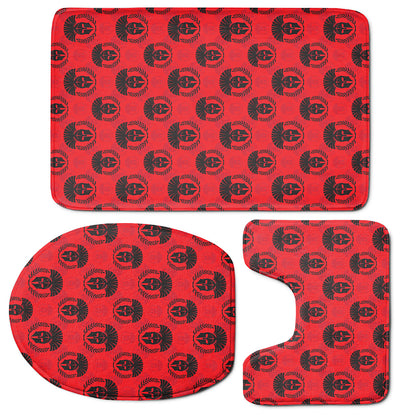 Black And Red Spartan Pattern Print 3 Piece Bath Mat Set