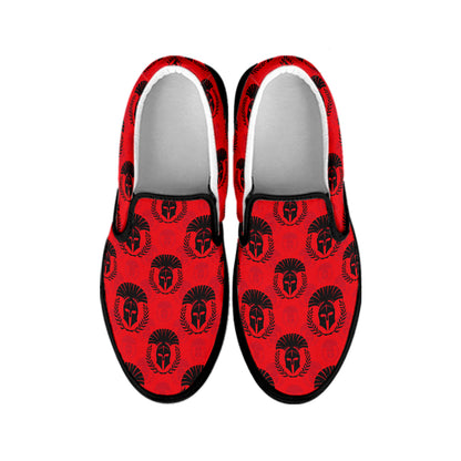 Black And Red Spartan Pattern Print Black Slip On Shoes