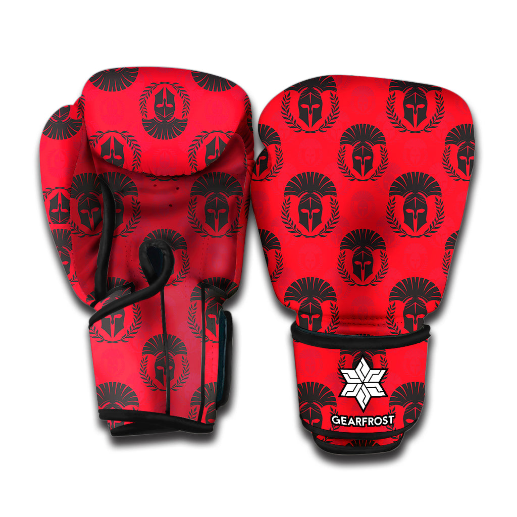 Black And Red Spartan Pattern Print Boxing Gloves