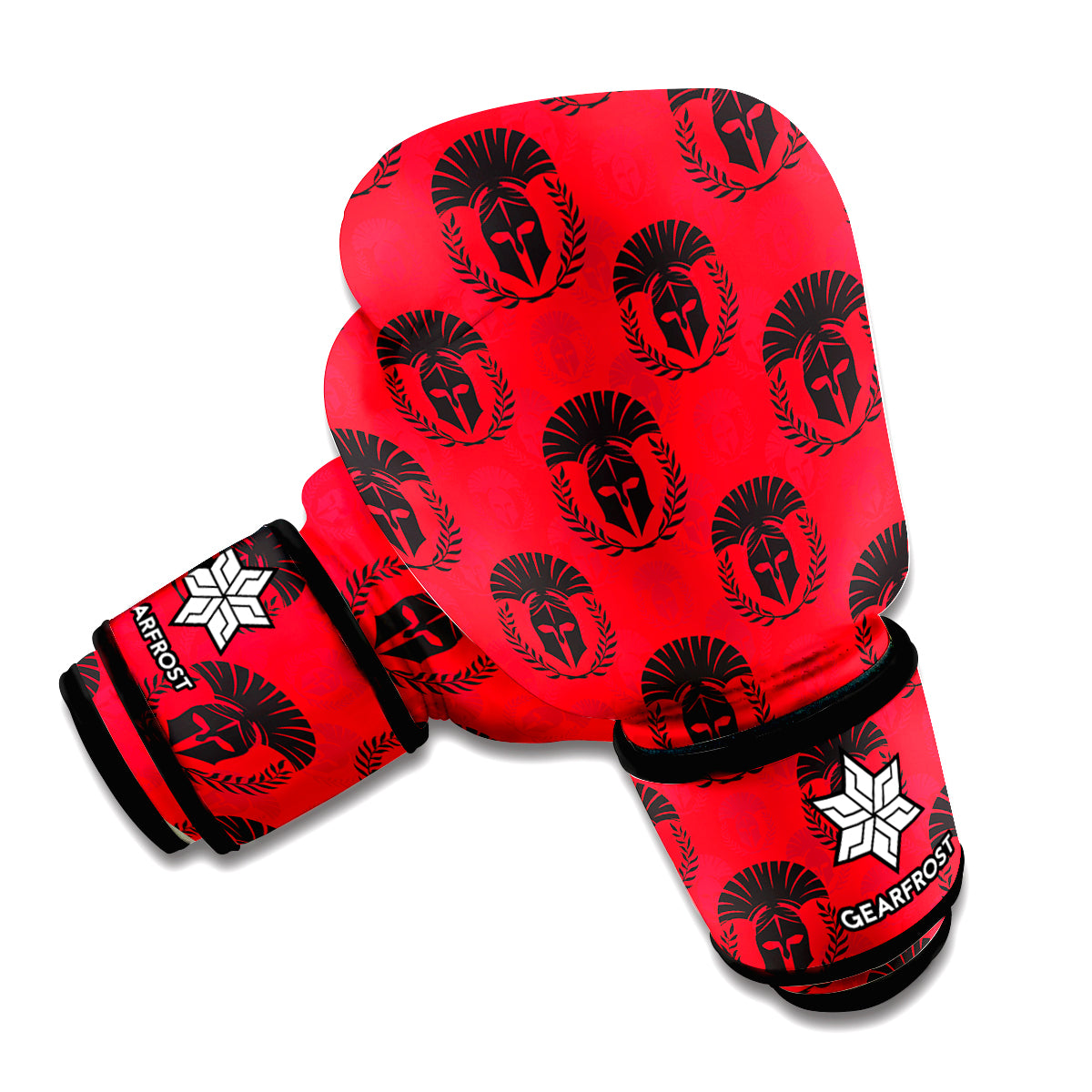 Black And Red Spartan Pattern Print Boxing Gloves