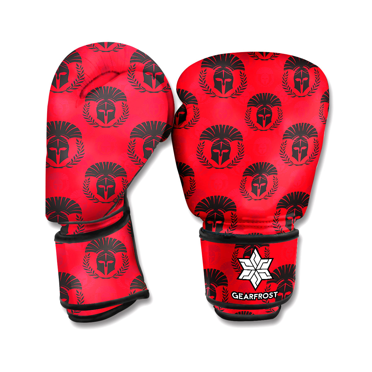 Black And Red Spartan Pattern Print Boxing Gloves