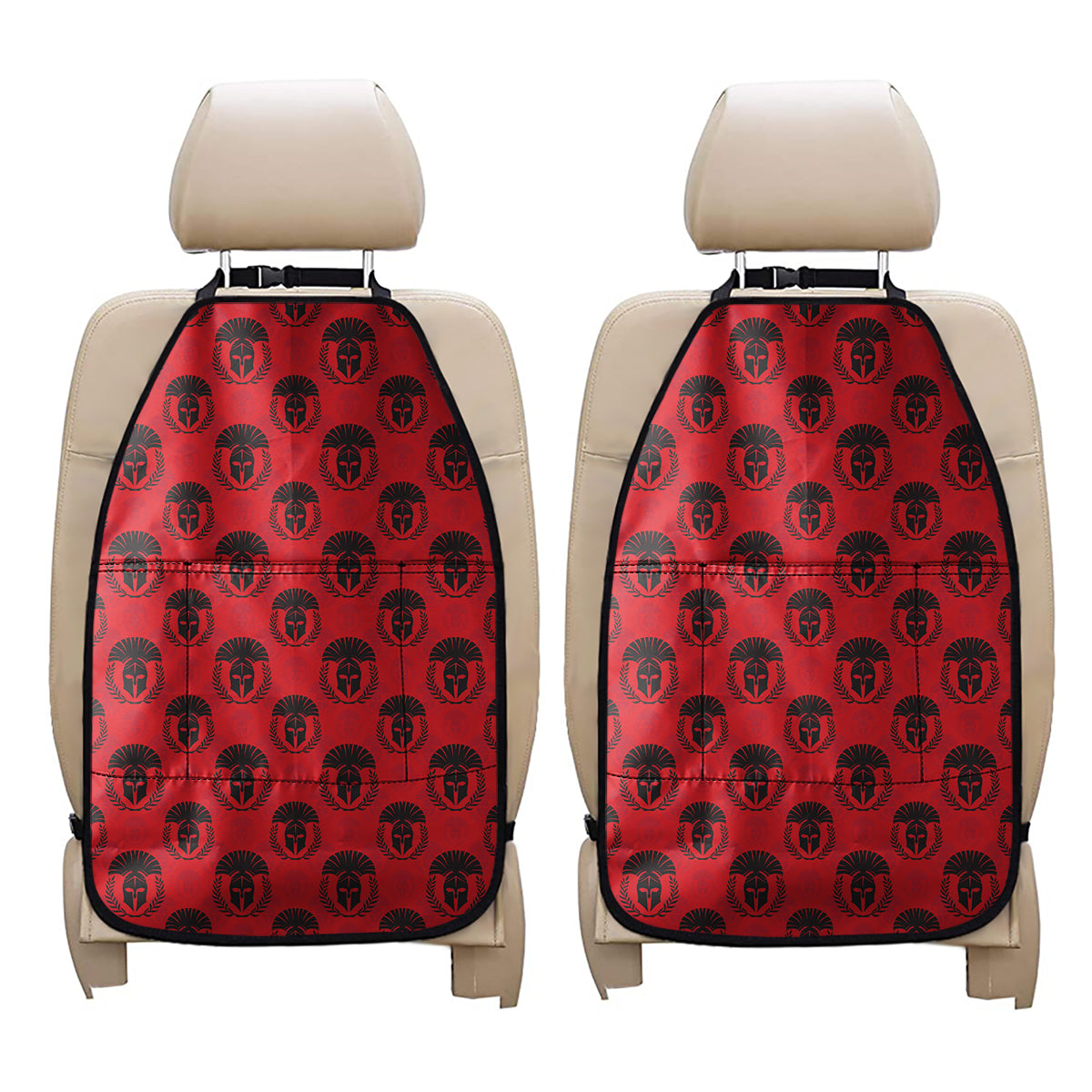 Black And Red Spartan Pattern Print Car Seat Organizers
