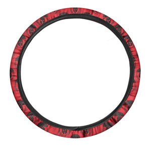 Black And Red Spartan Pattern Print Car Steering Wheel Cover