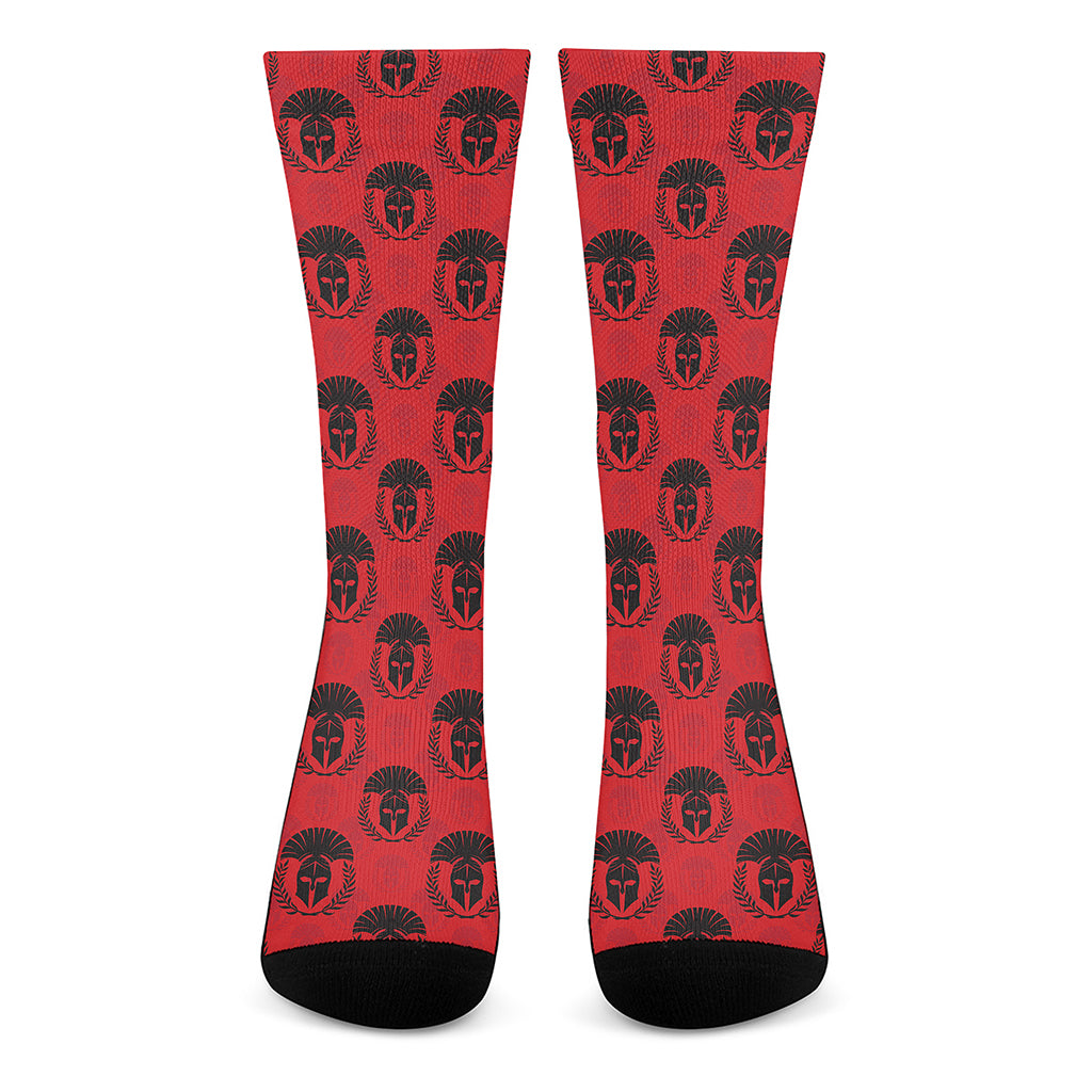 Black And Red Spartan Pattern Print Crew Socks