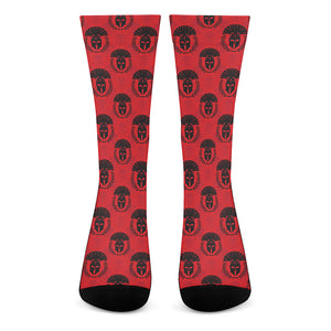 Black And Red Spartan Pattern Print Crew Socks