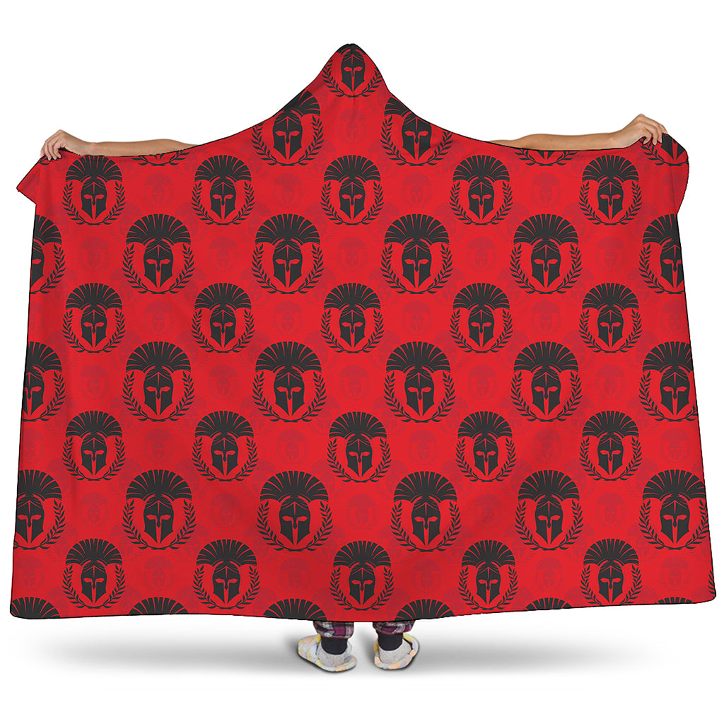 Black And Red Spartan Pattern Print Hooded Blanket