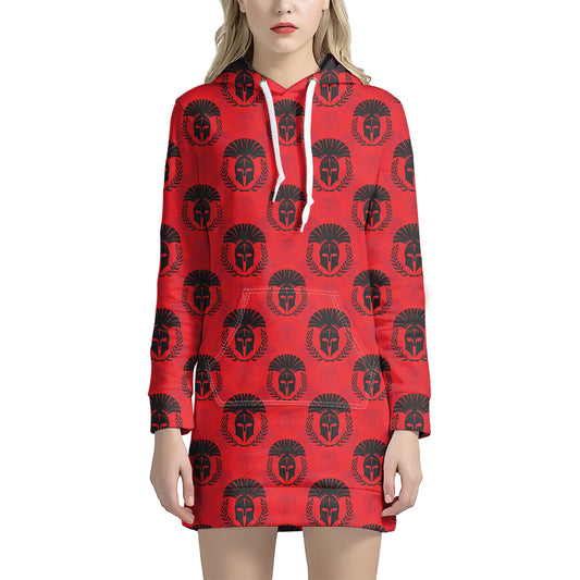 Black And Red Spartan Pattern Print Hoodie Dress