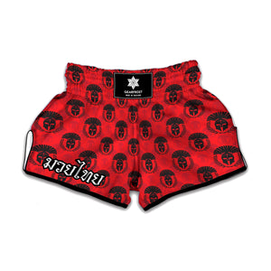 Black And Red Spartan Pattern Print Muay Thai Boxing Shorts