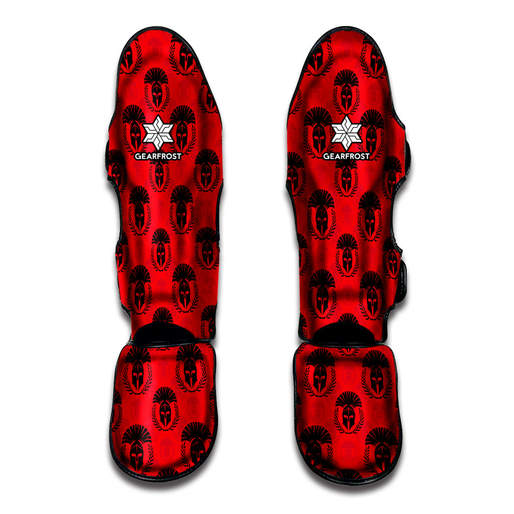 Black And Red Spartan Pattern Print Muay Thai Shin Guard