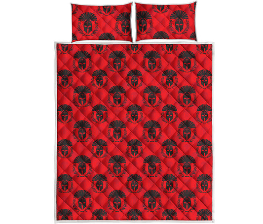 Black And Red Spartan Pattern Print Quilt Bed Set