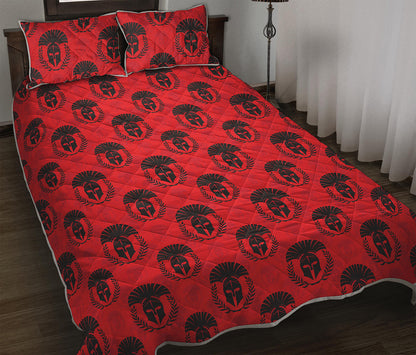 Black And Red Spartan Pattern Print Quilt Bed Set