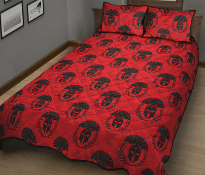 Black And Red Spartan Pattern Print Quilt Bed Set