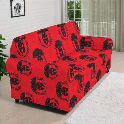 Black And Red Spartan Pattern Print Sofa Cover