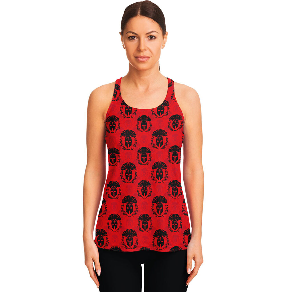 Black And Red Spartan Pattern Print Women's Racerback Tank Top