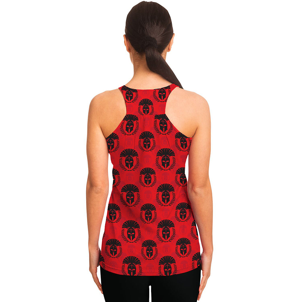 Black And Red Spartan Pattern Print Women's Racerback Tank Top
