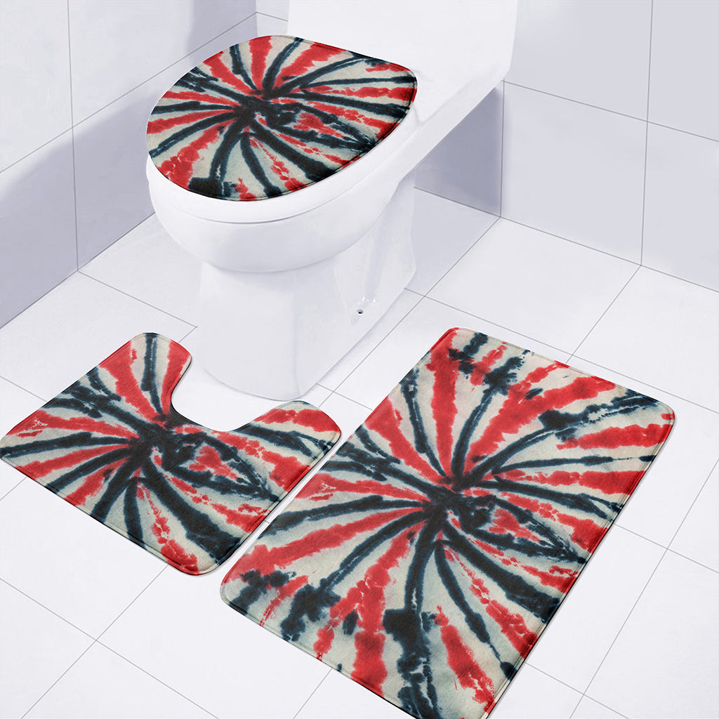 Black And Red Spider Tie Dye Print 3 Piece Bath Mat Set