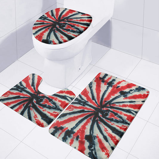Black And Red Spider Tie Dye Print 3 Piece Bath Mat Set