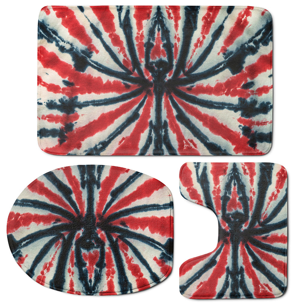 Black And Red Spider Tie Dye Print 3 Piece Bath Mat Set
