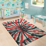 Black And Red Spider Tie Dye Print Area Rug