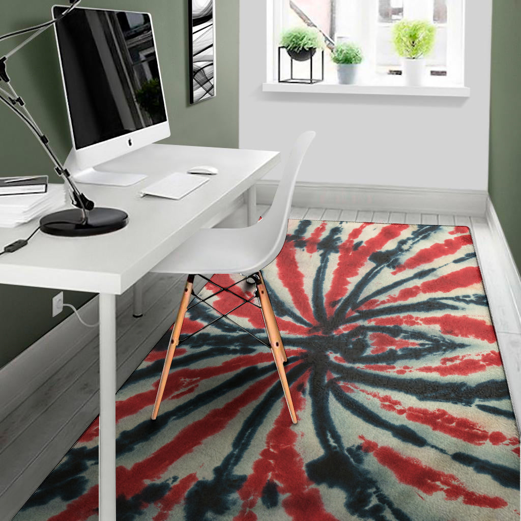 Black And Red Spider Tie Dye Print Area Rug