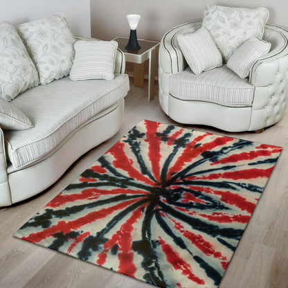 Black And Red Spider Tie Dye Print Area Rug