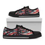 Black And Red Spider Tie Dye Print Black Low Top Shoes