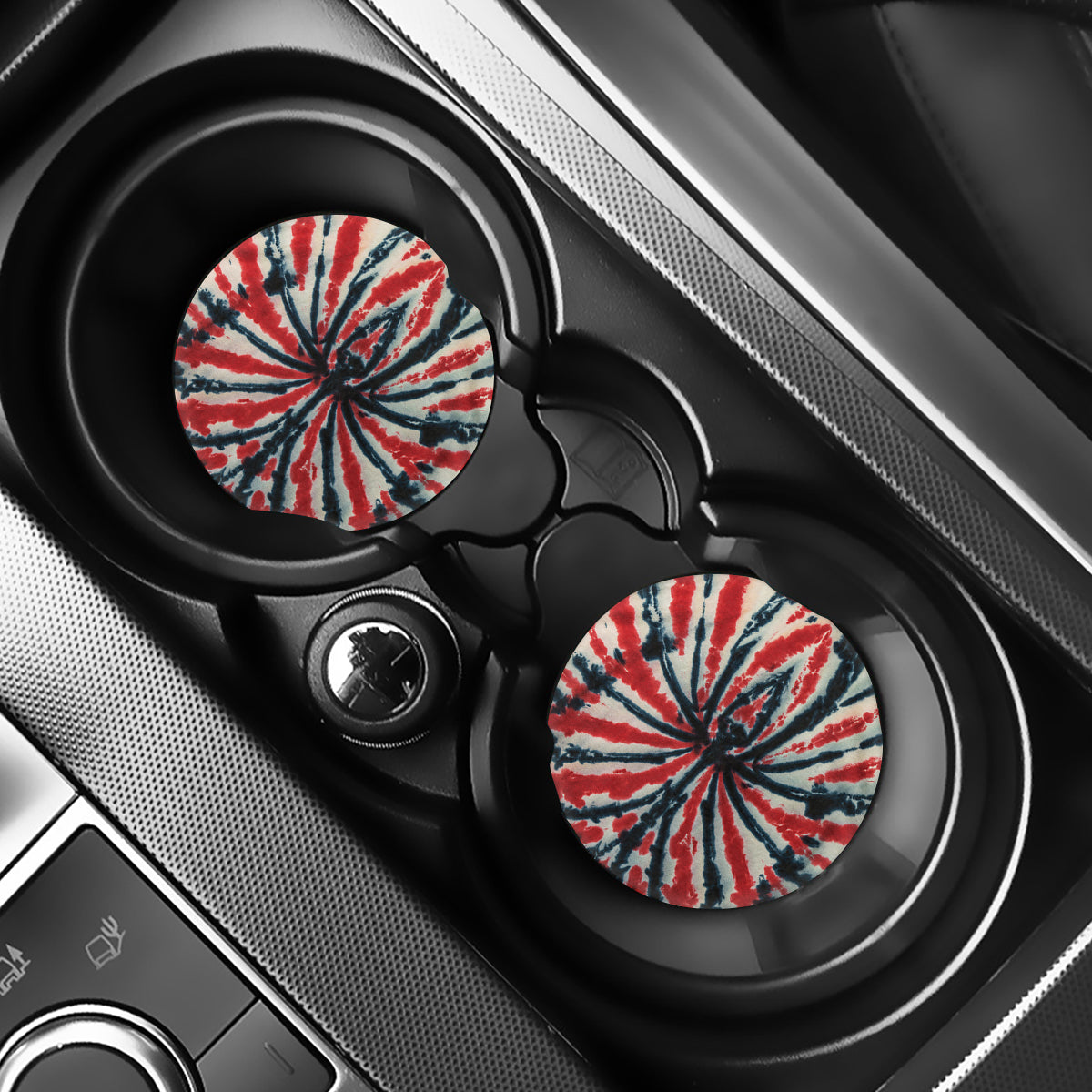 Black And Red Spider Tie Dye Print Car Coasters