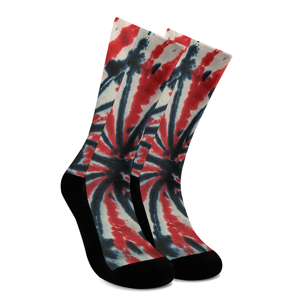 Black And Red Spider Tie Dye Print Crew Socks