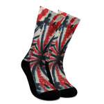 Black And Red Spider Tie Dye Print Crew Socks