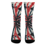 Black And Red Spider Tie Dye Print Crew Socks