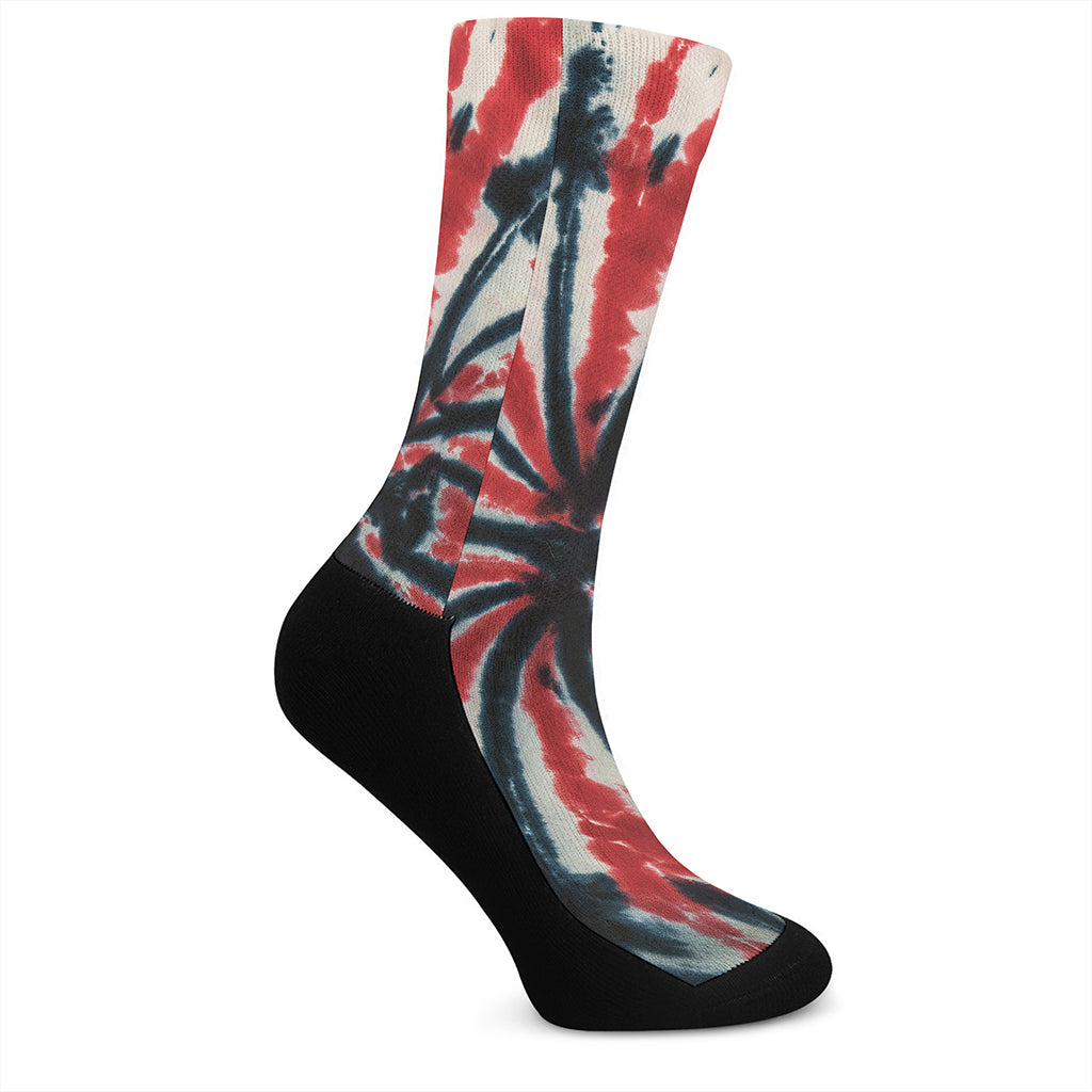 Black And Red Spider Tie Dye Print Crew Socks