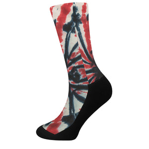 Black And Red Spider Tie Dye Print Crew Socks